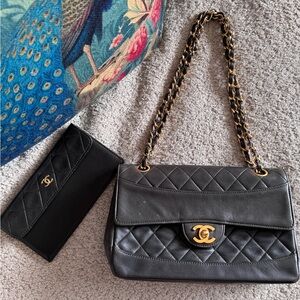 CHANEL MATELASSE shoulder BAG/purse with matching wallet 24k gold plated